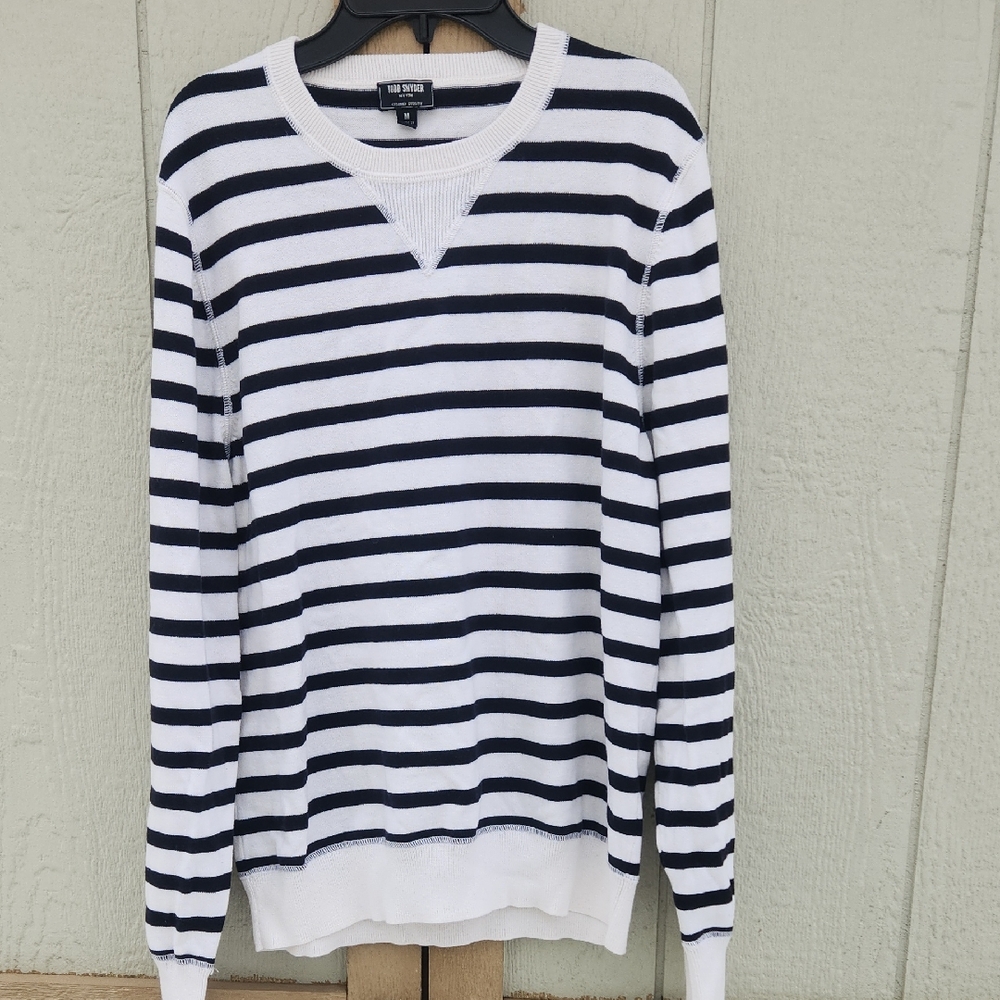 Todd Snyder White and Black Striped Crewneck Sweater